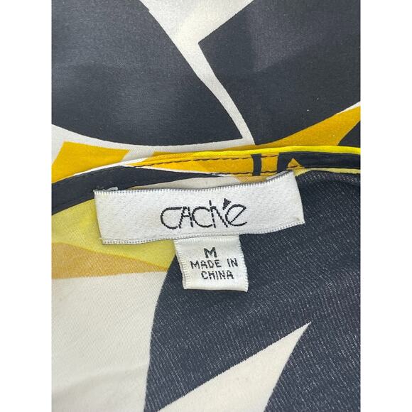 Cache Black Yellow Abstract Floral Sleeveless Smocked Top Women's Size Medium - Picture 7 of 7